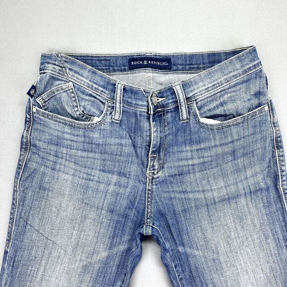 Rock &‎ Republic Slim Straight Jeans Womens Size 8 Light Wash Blue Flap Pocket - Picture 2 of 14
